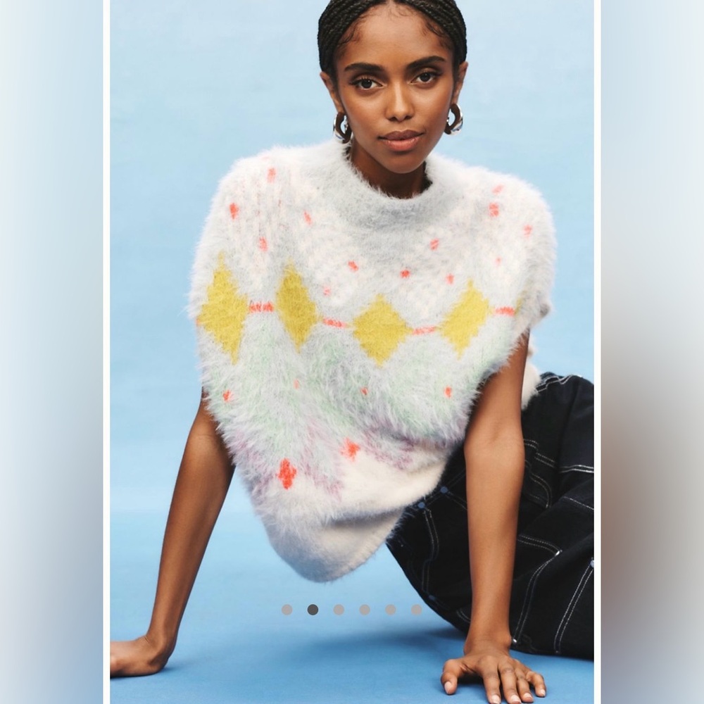NWOT Anthropologie Fairisle Fuzzy Eyelash Pastel Sweater